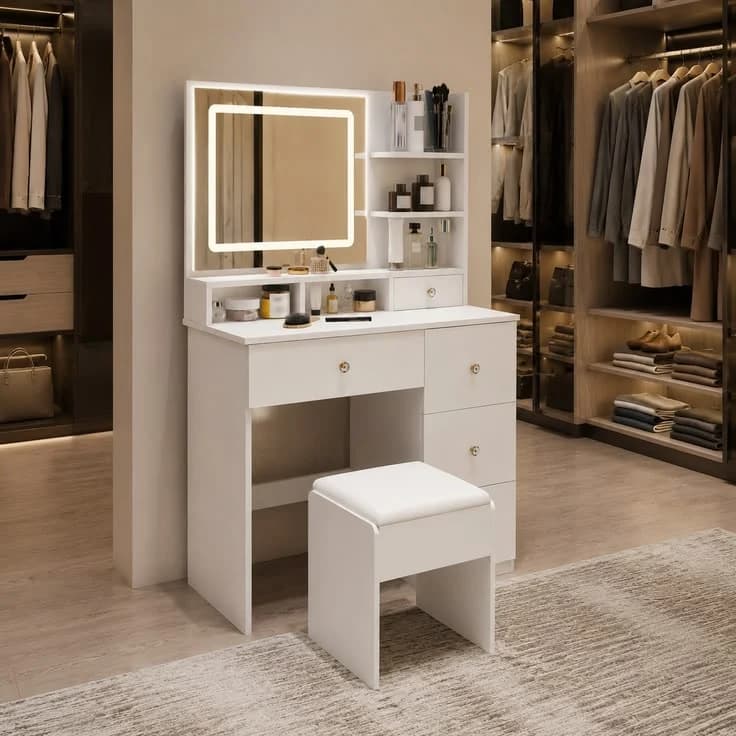 Vanity Dressing Table with LED Mirror & Stool